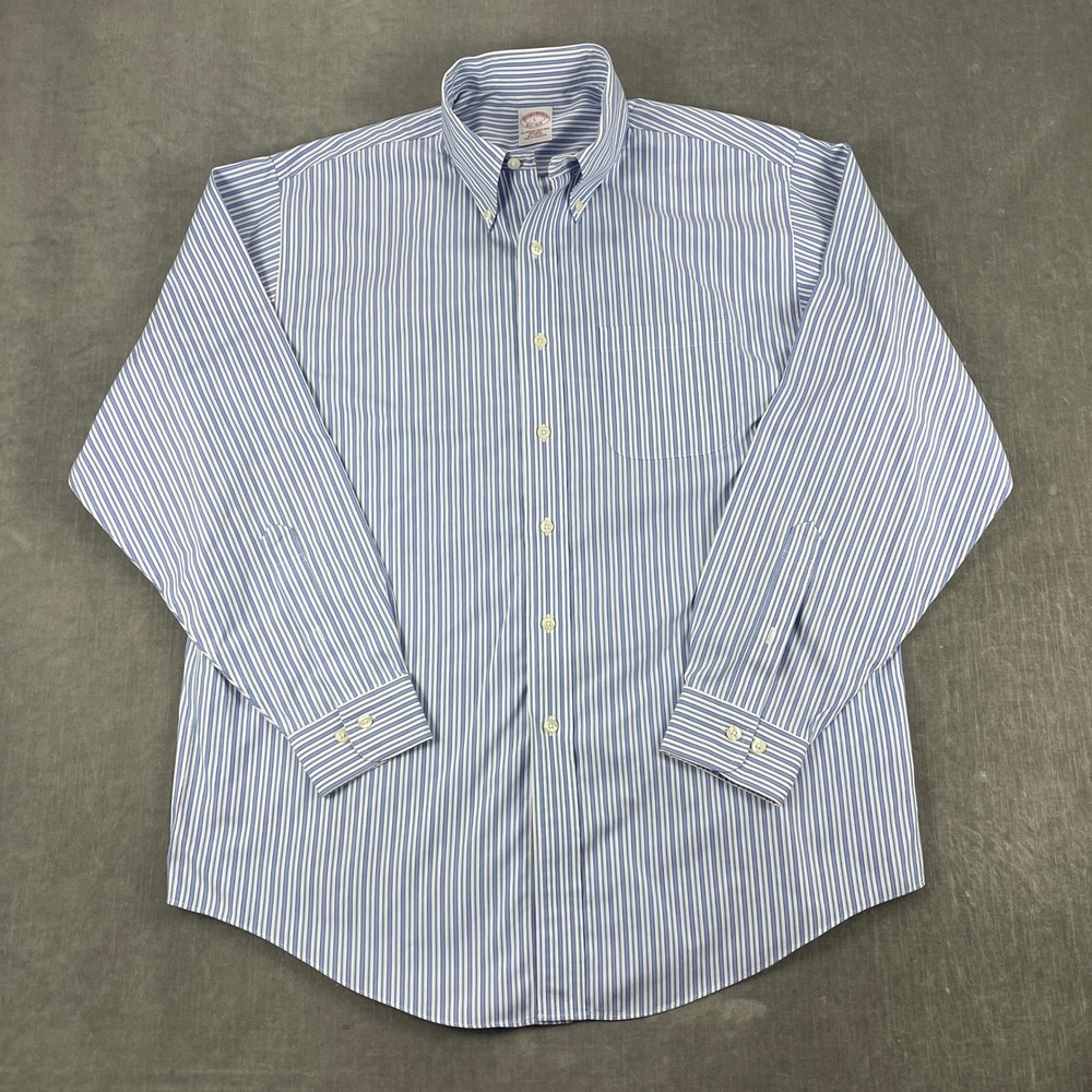 Brooks Brothers Mens L Blue Striped Button Down Shirt Non-Iron Original Polo